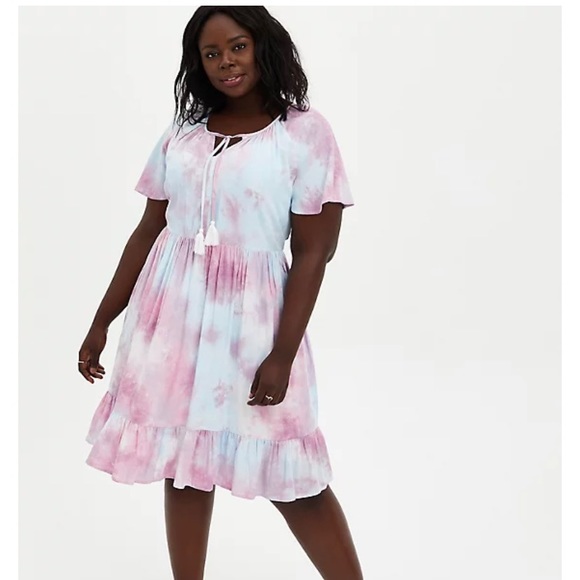 torrid Dresses & Skirts - Torrid Size 1 Multi Tie Dye Crosshatch Tiered Babydoll Dress NWT